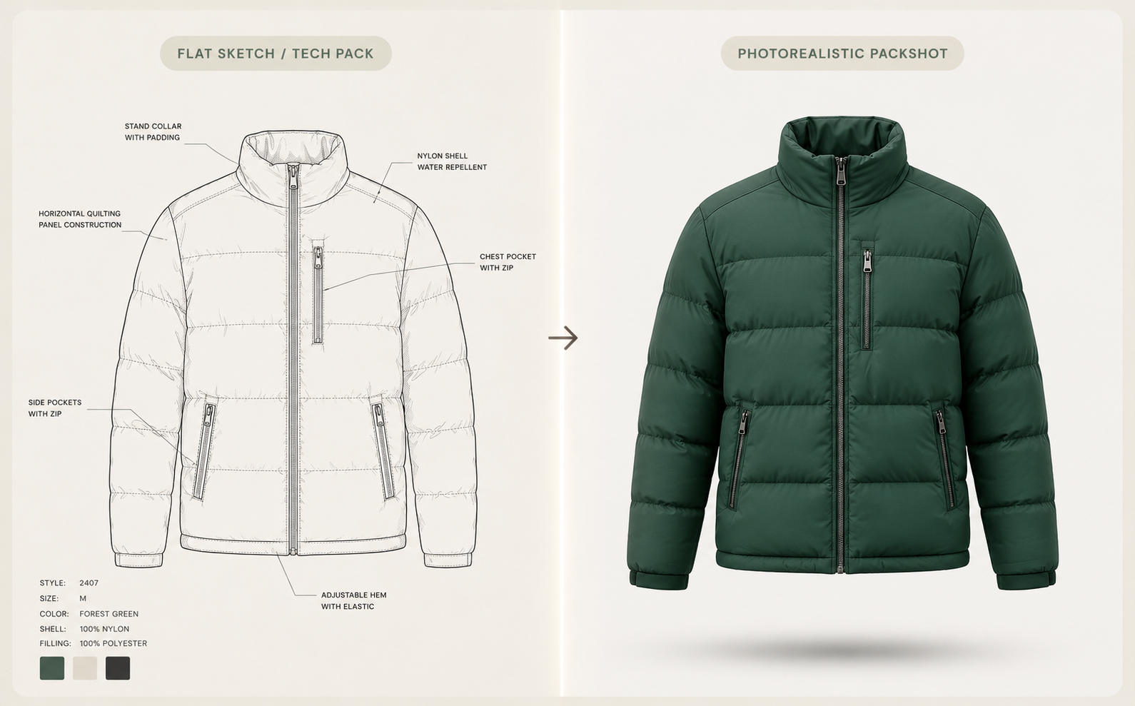 Sketch to photorealistic packshot